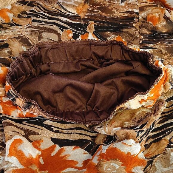 Vintage Brown Orange Metallic Floral Mesh Midi Lined Skirt *Fits Like Large - Picture 11 of 11